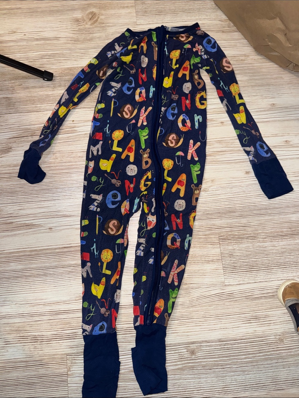 Little Sleepies Navy Alphabet Footed Pajamas with Multicolor Letters